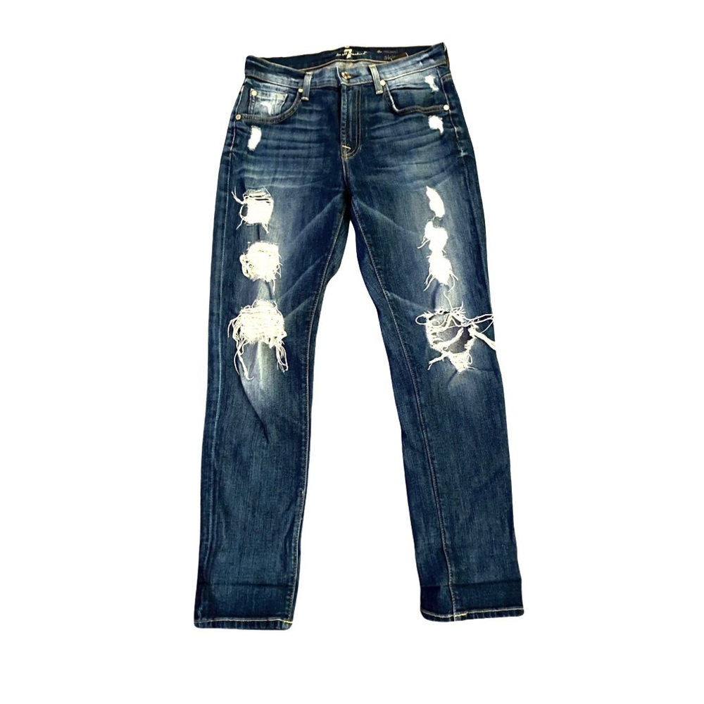 7 For All Mankind Relaxed Skinny Medium Wash Mid Rise Ripped Jeans Size 25”